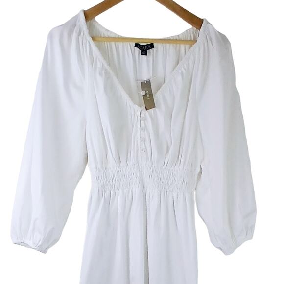 J.Crew SZ XS V-Neck Midi Dress In Cotton Poplin Smocked Waist L/S Pockets NWT - Picture 3 of 7